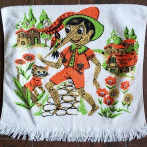 Vintage Pinocchio bath towel by Cannon.