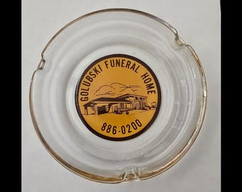 1950s Golubski Funeral Home glass ashtray.