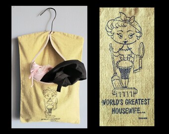 World's Greatest Housewife. Cute as heck MCM illustrated clothespin bag.