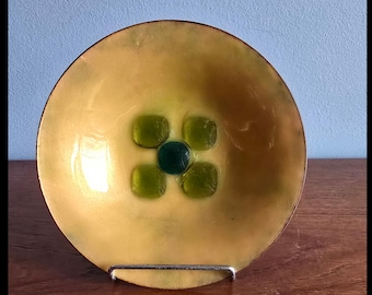 MCM enamel on copper bowl. 6" signed E.L. on reverse.