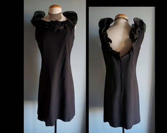1960s LBD with ruffled portrait collar.