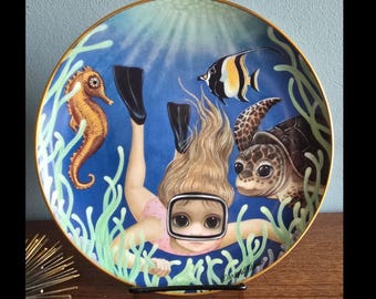 Margaret Keane big eye porcelain plate. Amanda's Aquatic Adventure.