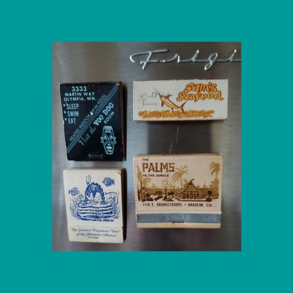 4 piece vintage tiki sea themed matchbook refrigerator magnets.