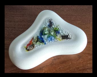 MCM California pottery amoeba-shaped fused glass ceramic box.