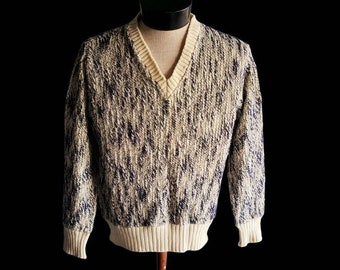 Vintage Blue and White Pendleton Pullover V Neck Sweater.