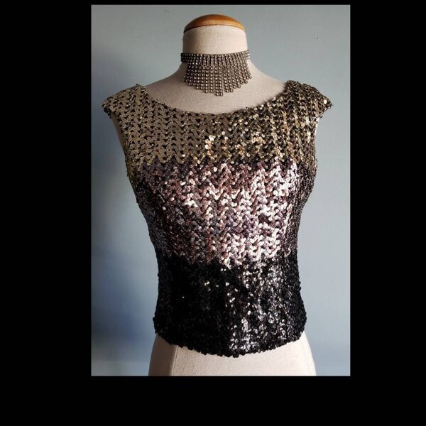 1960s sequined shell top. Petite.