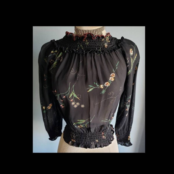 Vintage black with flowers romantic blouse.