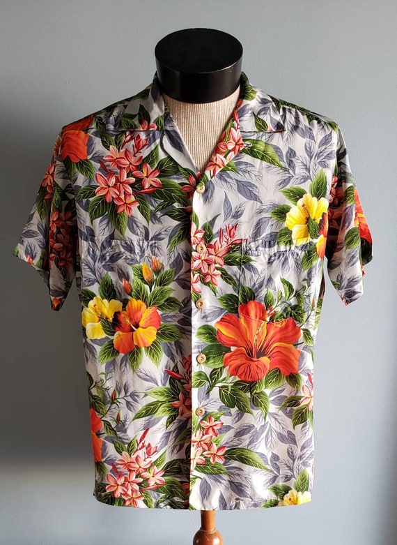 1940s Pali Hawaiian Style 100% rayon aloha shirt m