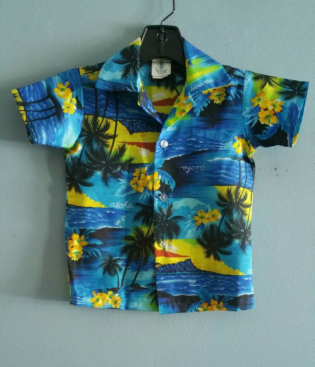 Camicia Hawaiana Originale KY's - Made In Hawaii - 100% Cotone Con Taschino - Stampa Balene Blu - Taglia S