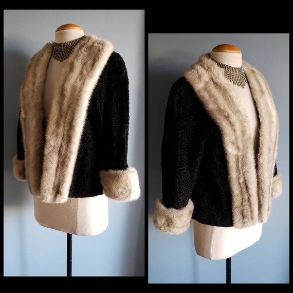 Beautiful 1950s curly lamb and mink jacket.