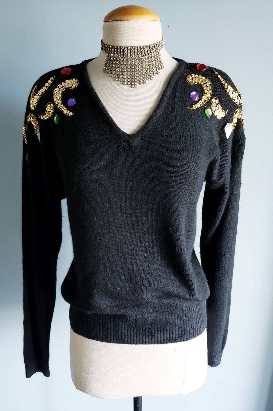 Vintage Crew Neck Pullover Long Sleeve Heart Sweater Mini Dress