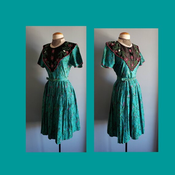100% silk vintage floral dress. Volup. - image 1
