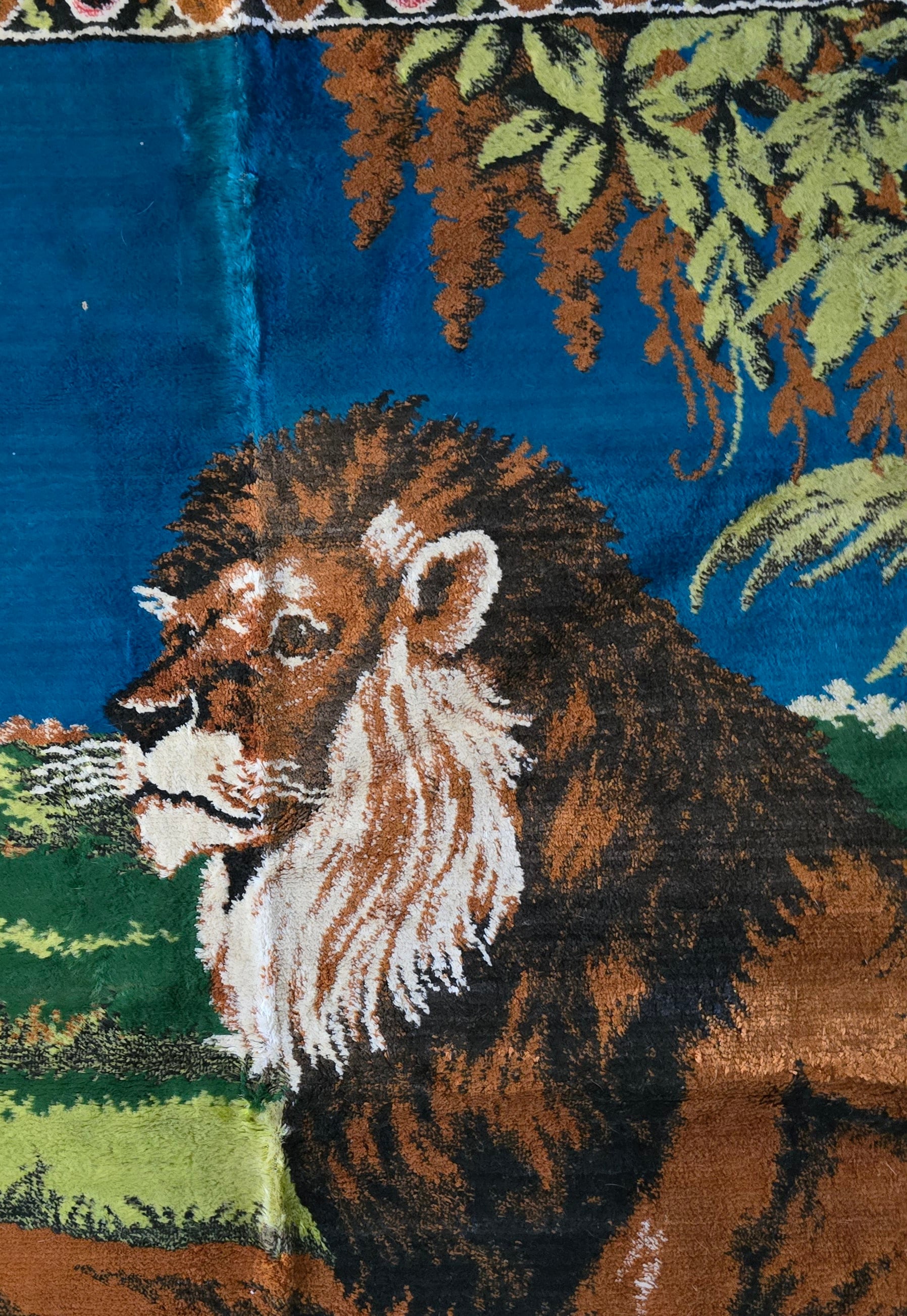 Vintage Large Lion Pride Tapestry Made in Morocco. 47 X 72