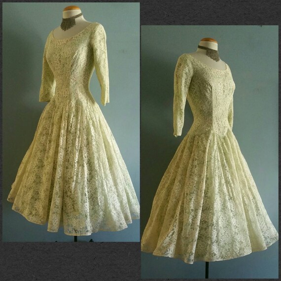 1950s sage green formal gown.