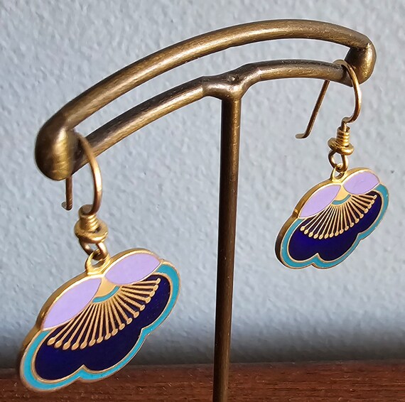 Laurel Burch Plum Blossom enamel earrings. - image 4