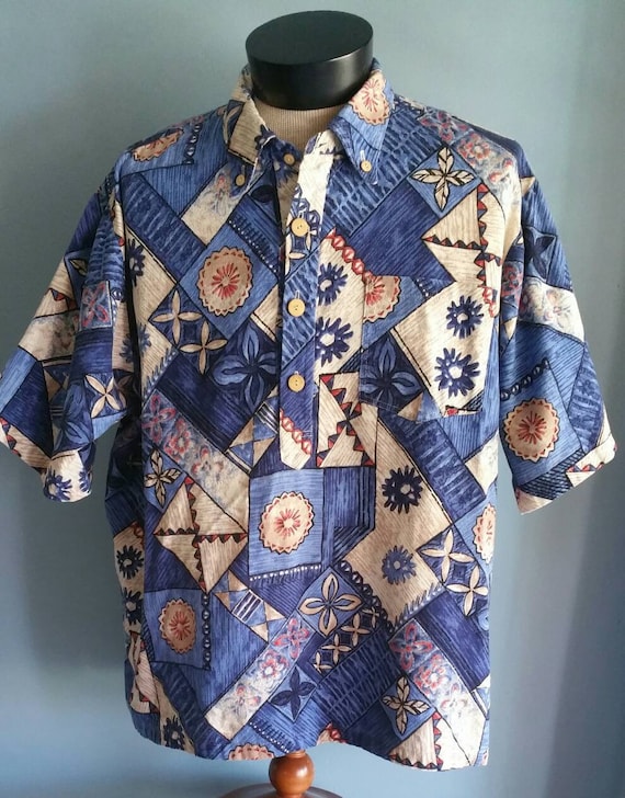 2-3XL tapa print Hawaiian shirt.