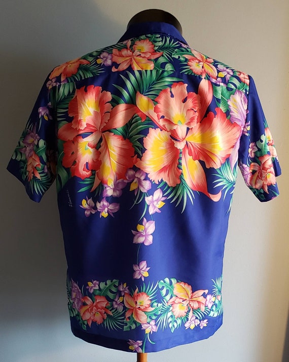 Striking orchid print mens vintage Hawaiian shirt. - image 8