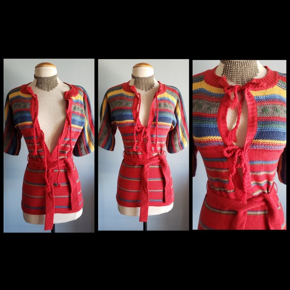 1970s red striped bell sleeve sweater. Currants b… - image 3