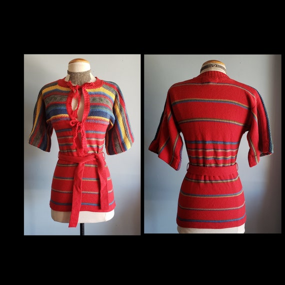 1970s red striped bell sleeve sweater. Currants b… - image 2