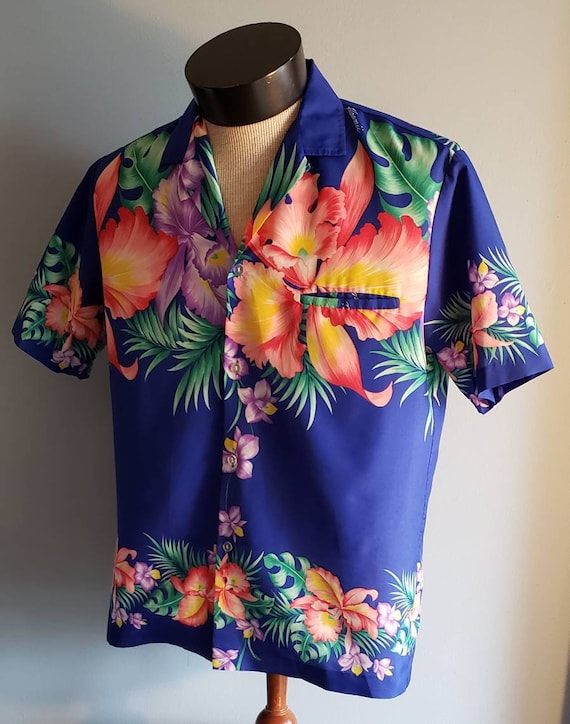 Striking orchid print mens vintage Hawaiian shirt. - image 6