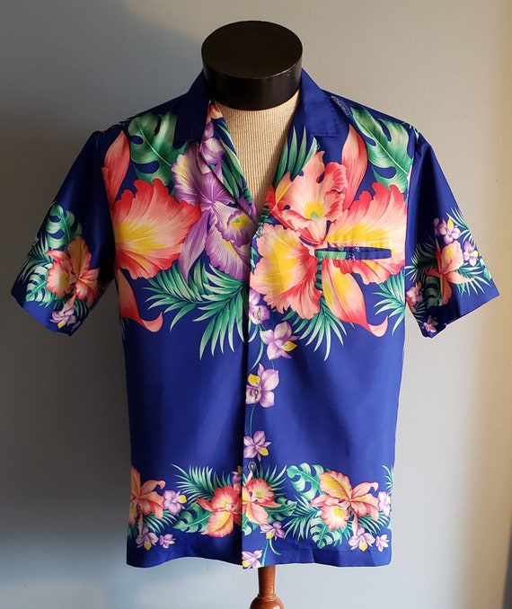 Striking orchid print mens vintage Hawaiian shirt. - image 2