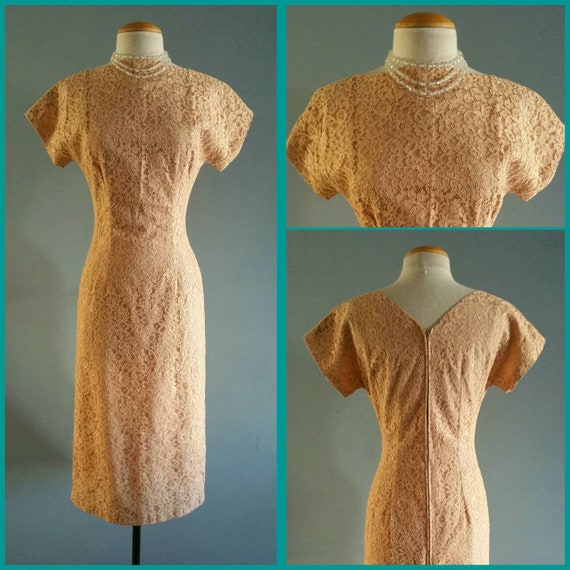 1950s floral lace wiggle dress. - image 2