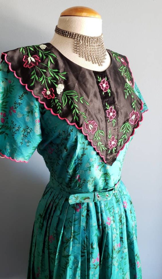 100% silk vintage floral dress. Volup. - image 7