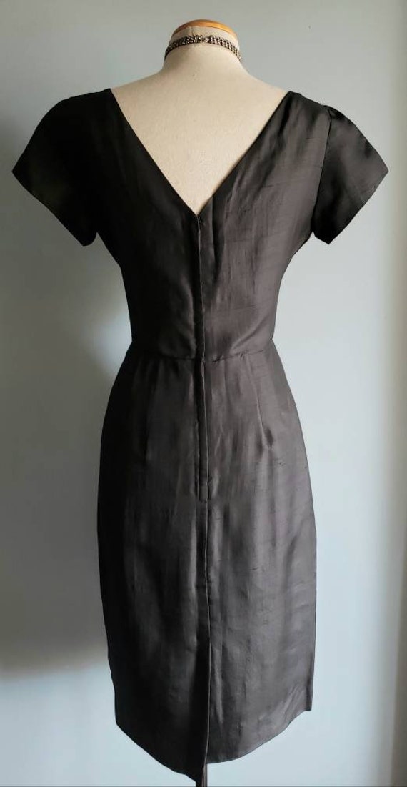 1950s silk little black cocktail dress with 3D ro… - image 6