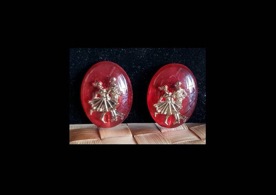 Vintage Red Lucite Swing Dancer Clip On Earrings. - image 1