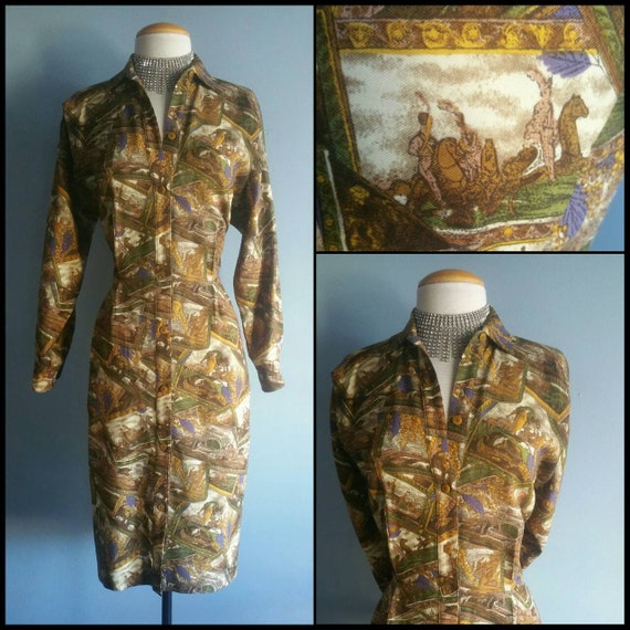 Vintage novelty gallery, museum print dress by Chr