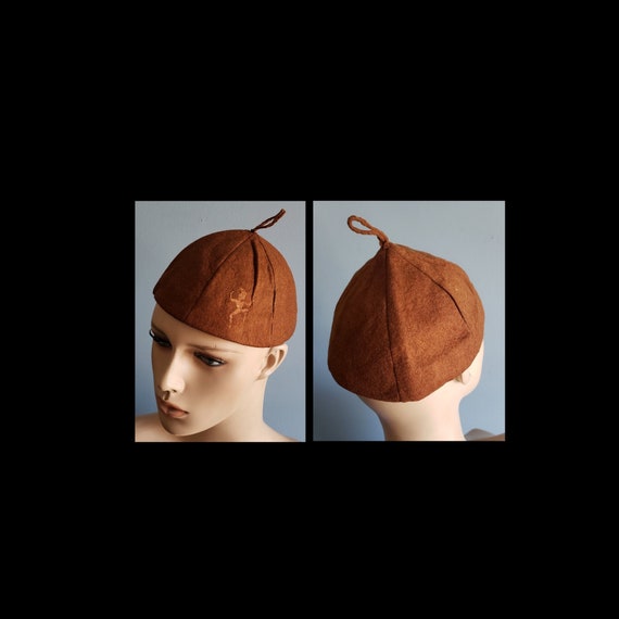 1950s brown felt Brownie beanie cap. Girl Scout o… - image 1