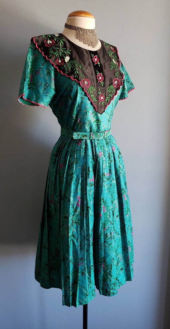 100% silk vintage floral dress. Volup. - image 6