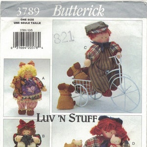 Butterick 3789 Best Friends Luv N Stuff Soft Dolls, Kittens, Puppy Grandmacore Pattern Uncut