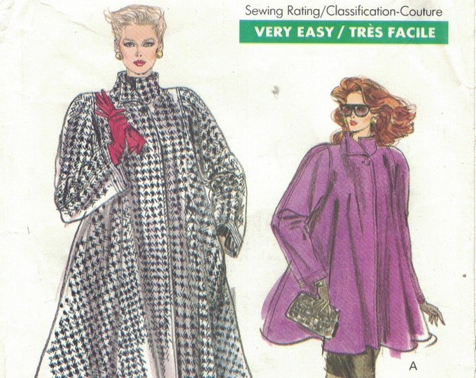 Very Easy Vogue 7322 A Line Swing Coat Pattern 1980s Choose Size Uncut ...