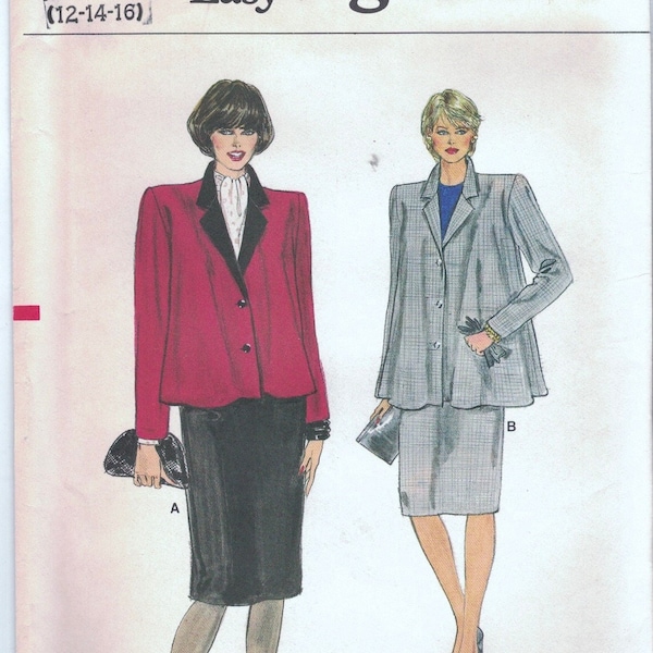 Vintage Very Easy Vogue 8868 Flared A Line Jacket & Straight Skirt Pattern 1980s Misses Size 12 14 16 Uncut