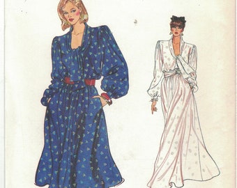 Vintage Very Easy Vogue 8856 Tie Neck Maxi Dress Pattern 1980s Misses Size 8 10 12 Uncut