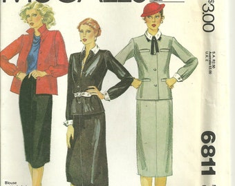 McCall's 6811 Designer Adrian Cartmell 1970s Buttoned Jacket & Skirt Pattern Misses Size 12 B34 Uncut