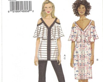 Very Easy Vogue 9238 Cold Shoulder Dress and Top With Flounce Pattern Size 6 8 10 12 14 Uncut