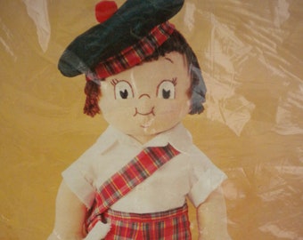 Vintage Campbell Soup Kid Sewing Craft Kit Boy Doll Red Tartan Plaid Short Tam