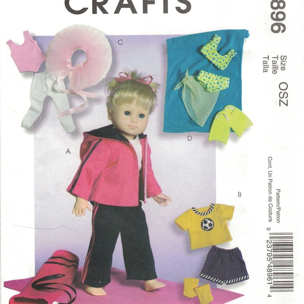 McCall's 4896 18" Doll Clothes Pattern Ballet, Swim, Soccer, Yoga Outfits Uncut