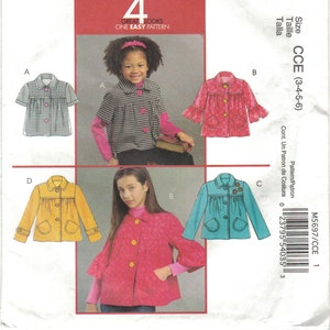 McCall&#39;s 5697 Easy Children&#39;s Girl&#39;s Flared Smock Jacket Pattern 4 Looks Size 3 4 5 6 Uncut