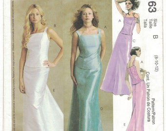 McCall's 3163 Princess Seam Bodice & Formal Skirt With Train Pattern Bridesmaid, Prom Size 8 10 12 Uncut