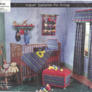 Vintage Vogue 1906 Baby Nursery Room Decor Pattern Bedding, Drapes, Valance, Wall Organizer Uncut