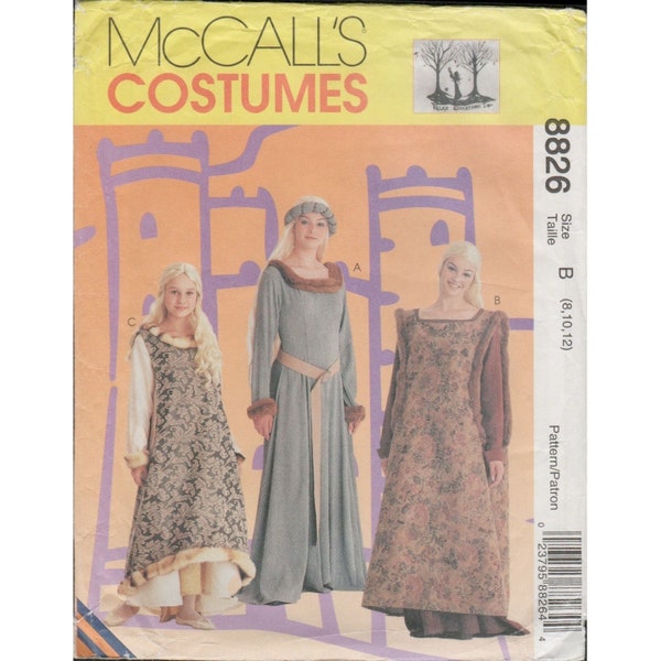 McCall's 8826 Medieval, Renaissance Faire Gown, Sideless Surcoat Costume Pattern Misses Size 8 10 12 Uncut