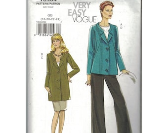 Very Easy Vogue 8464 Loose Jacket, Skirt, Flared Pants Pattern Misses Size 18 -24 Uncut