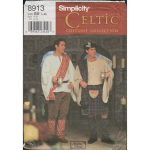Simplicity 8913 Celtic Scottish Outlander Kilt, Shirt, Drape Mens Costume Pattern Choose Size Uncut