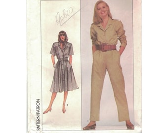Simplicity 8429 Jumpsuit and Dress Pattern w/ Epaulettes 1980s Misses' Size 16 18 20 Uncut