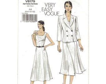 Very Easy Vogue 8179 A Line Calf Length Dress & Jacket Pattern Misses Size 6 8 10 12 Uncut