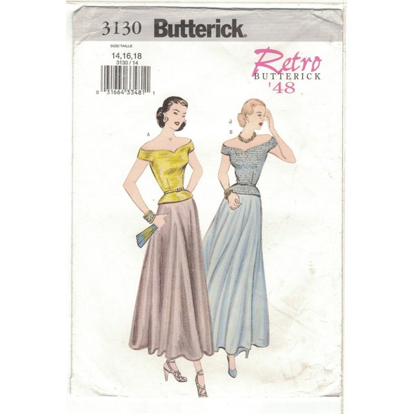 Butterick 3130 Retro 1940s Off the Shoulder Top and Flared Skirt Pattern Size 14 16 18 Uncut