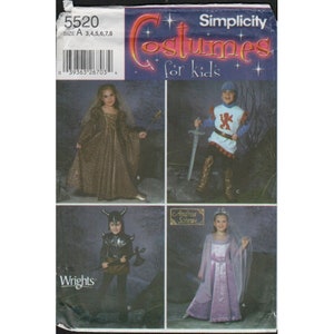 Simplicité 5520 Princesse médiévale de la Renaissance, modèle de costume de chevalier pour enfants, taille 3-8, non découpé